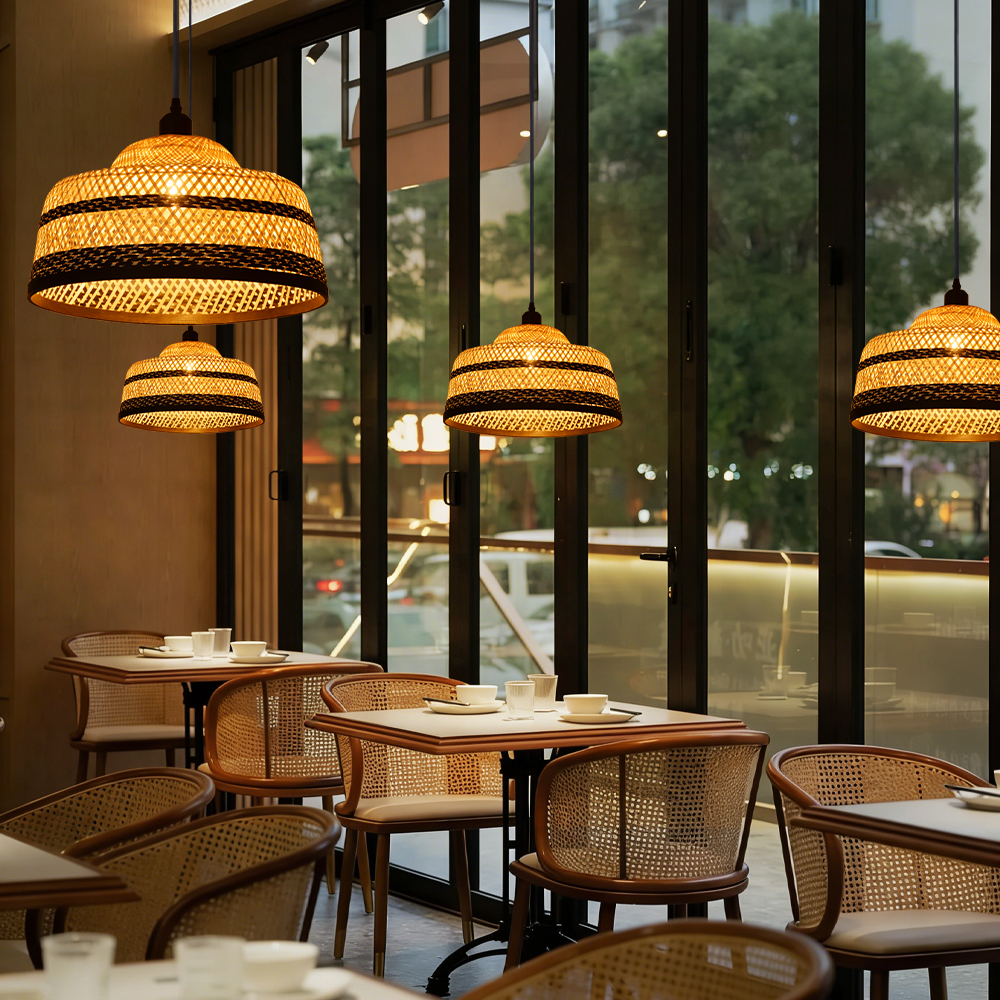 Pastoral Bamboo Pendant Lamp​ Decorative Handwoven Hanging Light for Kitchen Dining Room