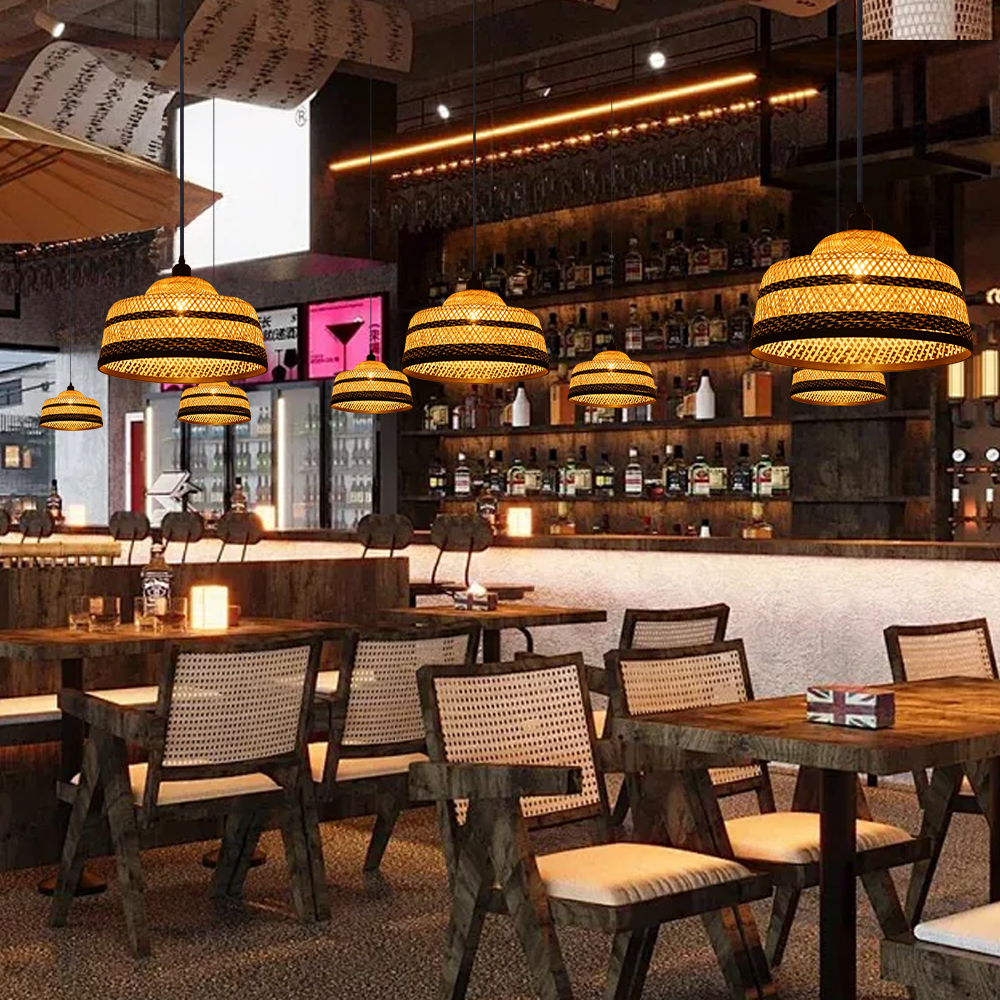 Pastoral Bamboo Pendant Lamp​ Decorative Handwoven Hanging Light for Kitchen Dining Room