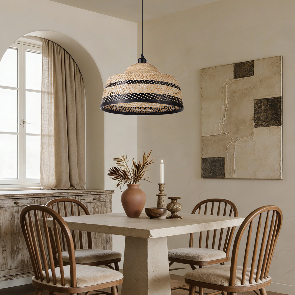 Pastoral Bamboo Pendant Lamp​ Decorative Handwoven Hanging Light for Kitchen Dining Room