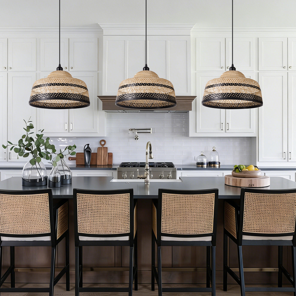Pastoral Bamboo Pendant Lamp​ Decorative Handwoven Hanging Light for Kitchen Dining Room