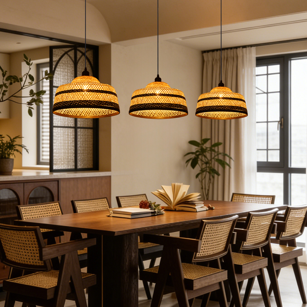 Pastoral Bamboo Pendant Lamp​ Decorative Handwoven Hanging Light for Kitchen Dining Room