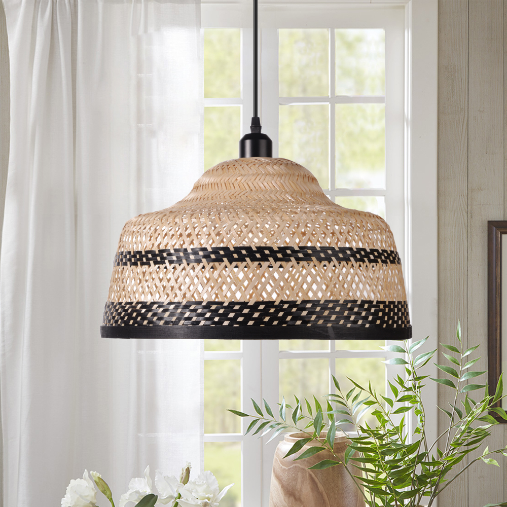 Pastoral Bamboo Pendant Lamp​ Decorative Handwoven Hanging Light for Kitchen Dining Room