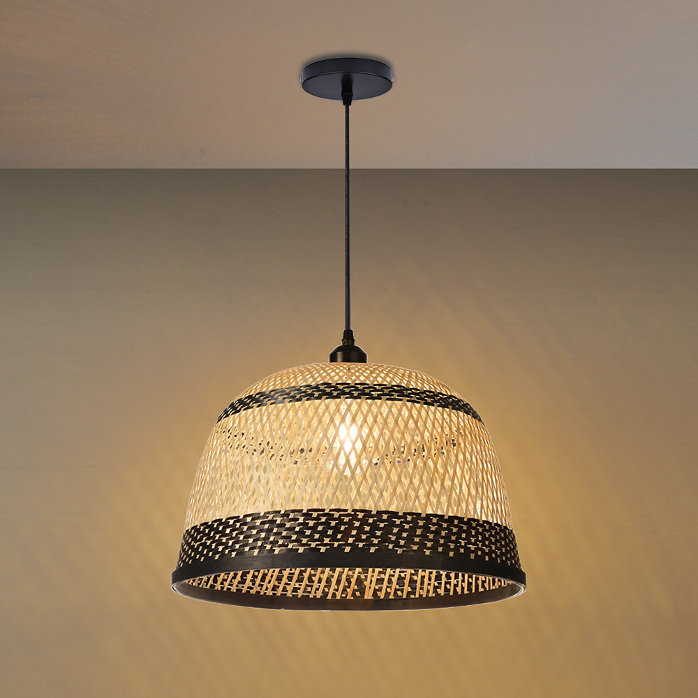 Natural Hand-Woven Bamboo Bell Pendant Light Basketweave Pendant Shade