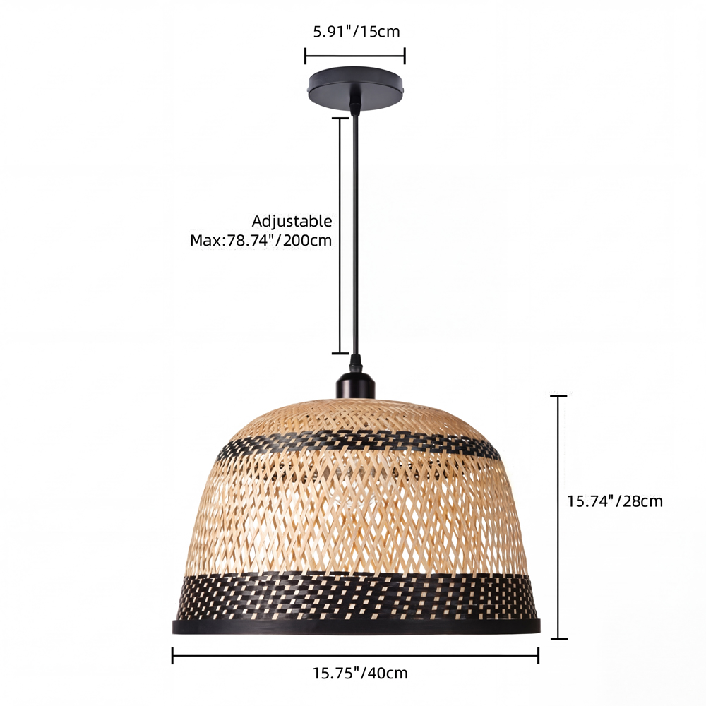 Natural Hand-Woven Bamboo Bell Pendant Light Basketweave Pendant Shade