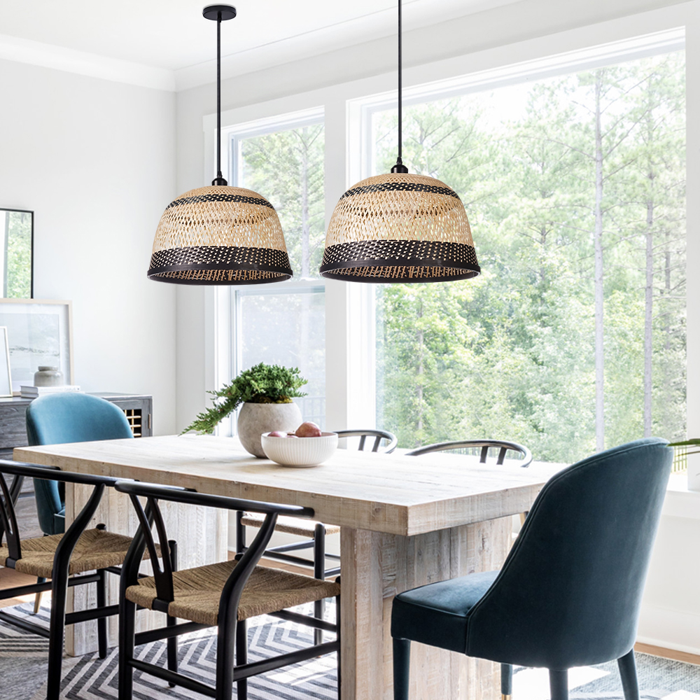 Natural Hand-Woven Bamboo Bell Pendant Light Basketweave Pendant Shade
