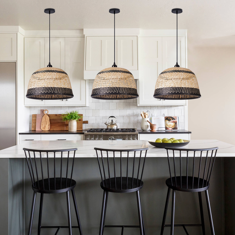 Natural Hand-Woven Bamboo Bell Pendant Light Basketweave Pendant Shade