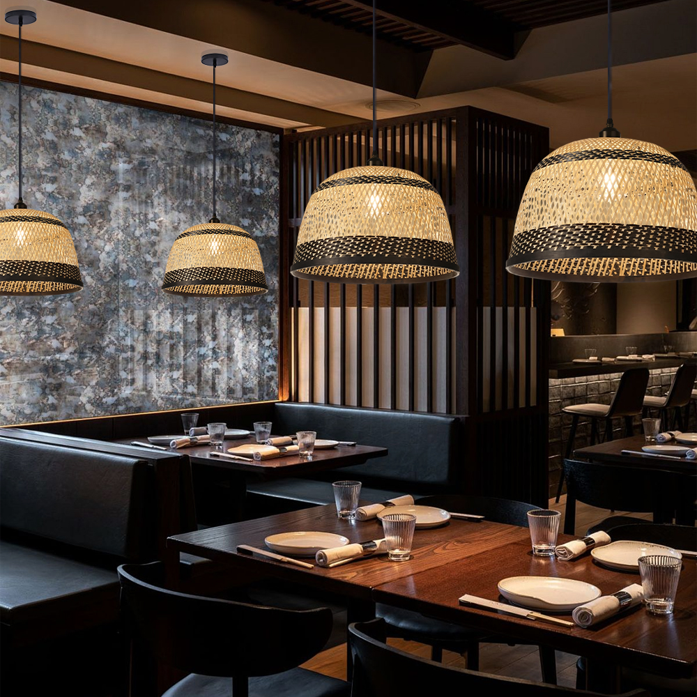 Natural Hand-Woven Bamboo Bell Pendant Light Basketweave Pendant Shade