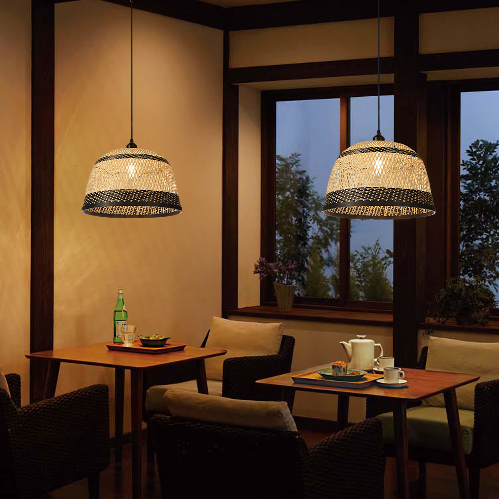 Natural Hand-Woven Bamboo Bell Pendant Light Basketweave Pendant Shade