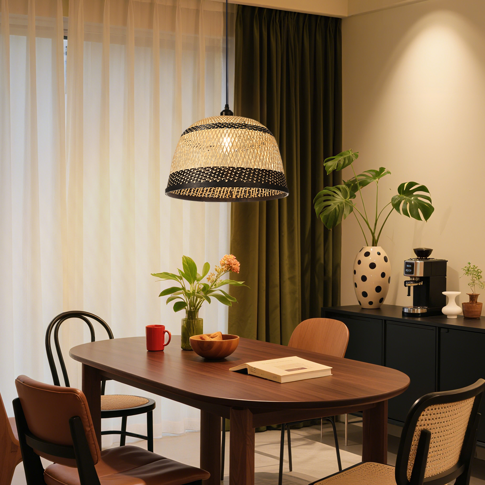 Natural Hand-Woven Bamboo Bell Pendant Light Basketweave Pendant Shade