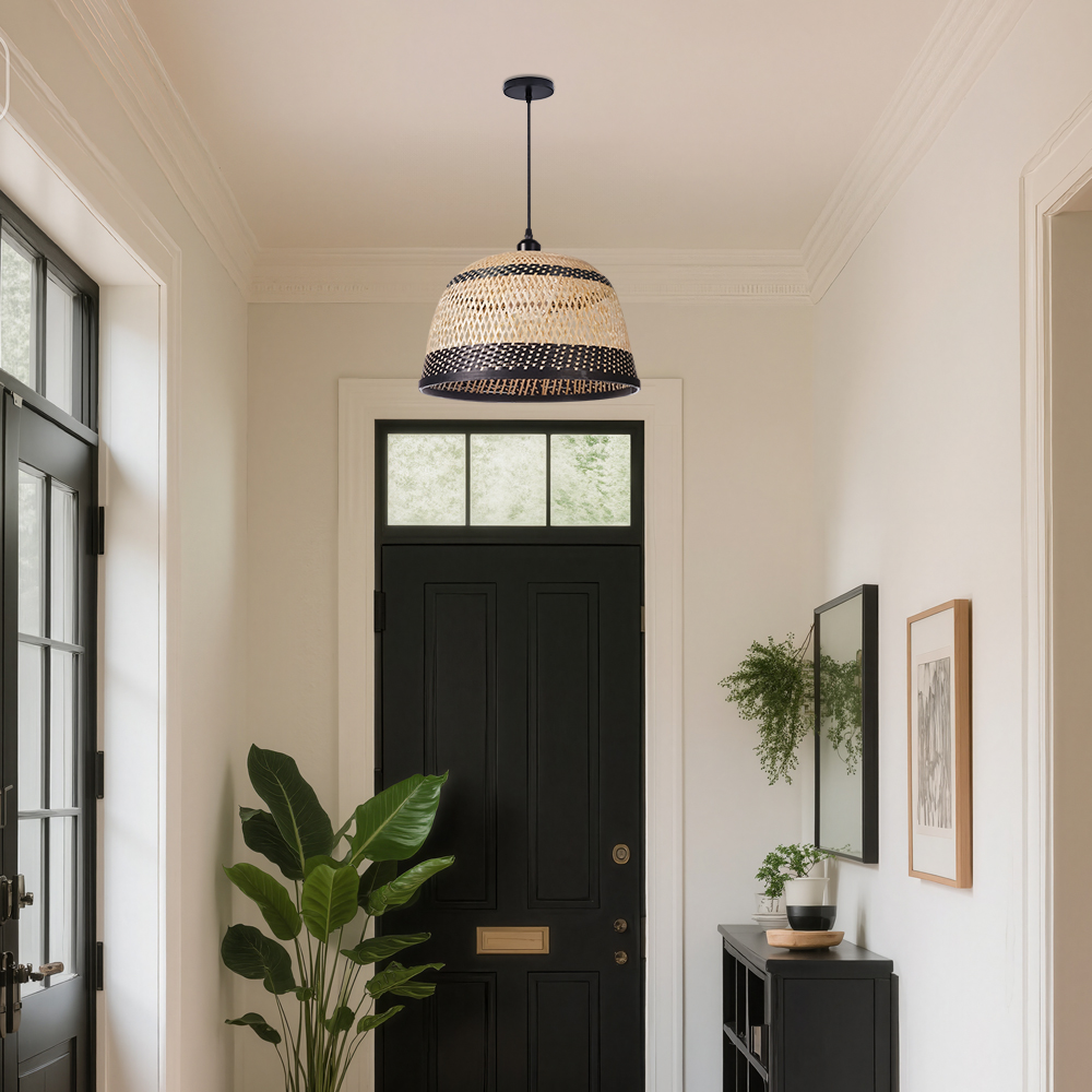 Natural Hand-Woven Bamboo Bell Pendant Light Basketweave Pendant Shade