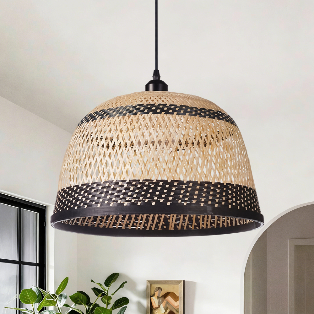 Natural Hand-Woven Bamboo Bell Pendant Light Basketweave Pendant Shade