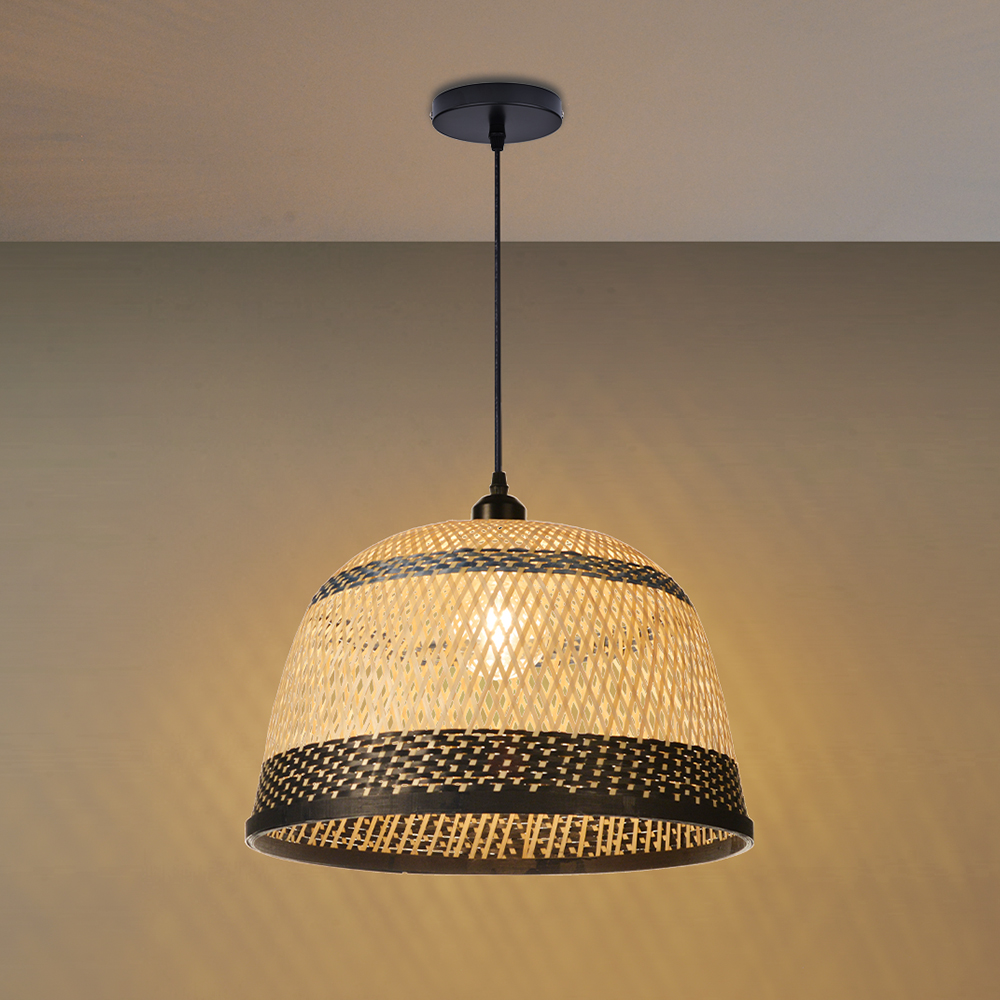 Natural Hand-Woven Bamboo Bell Pendant Light Basketweave Pendant Shade