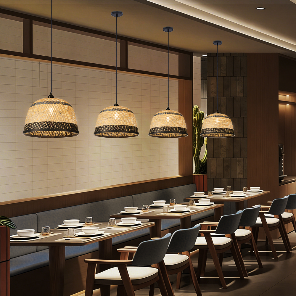 Natural Hand-Woven Bamboo Bell Pendant Light Basketweave Pendant Shade