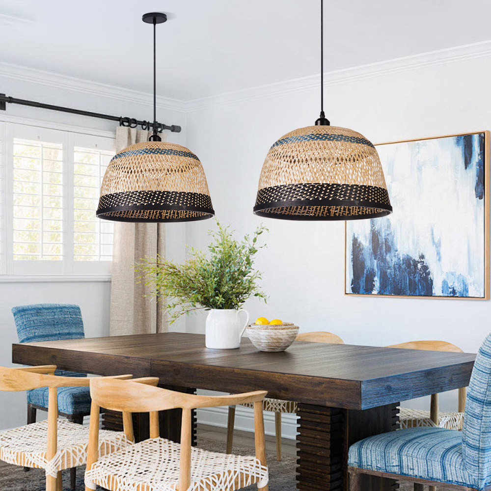 Natural Hand-Woven Bamboo Bell Pendant Light Basketweave Pendant Shade