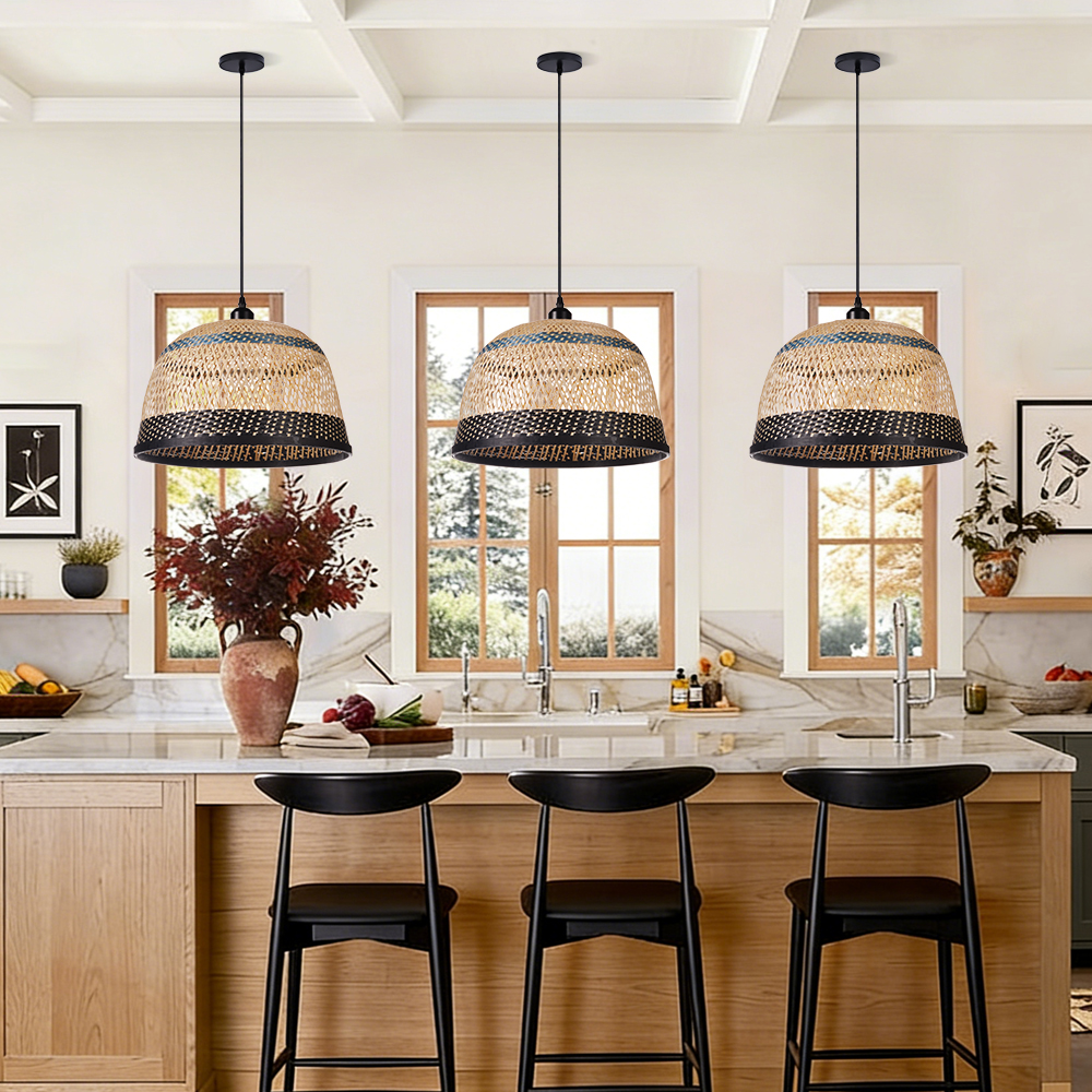Natural Hand-Woven Bamboo Bell Pendant Light Basketweave Pendant Shade