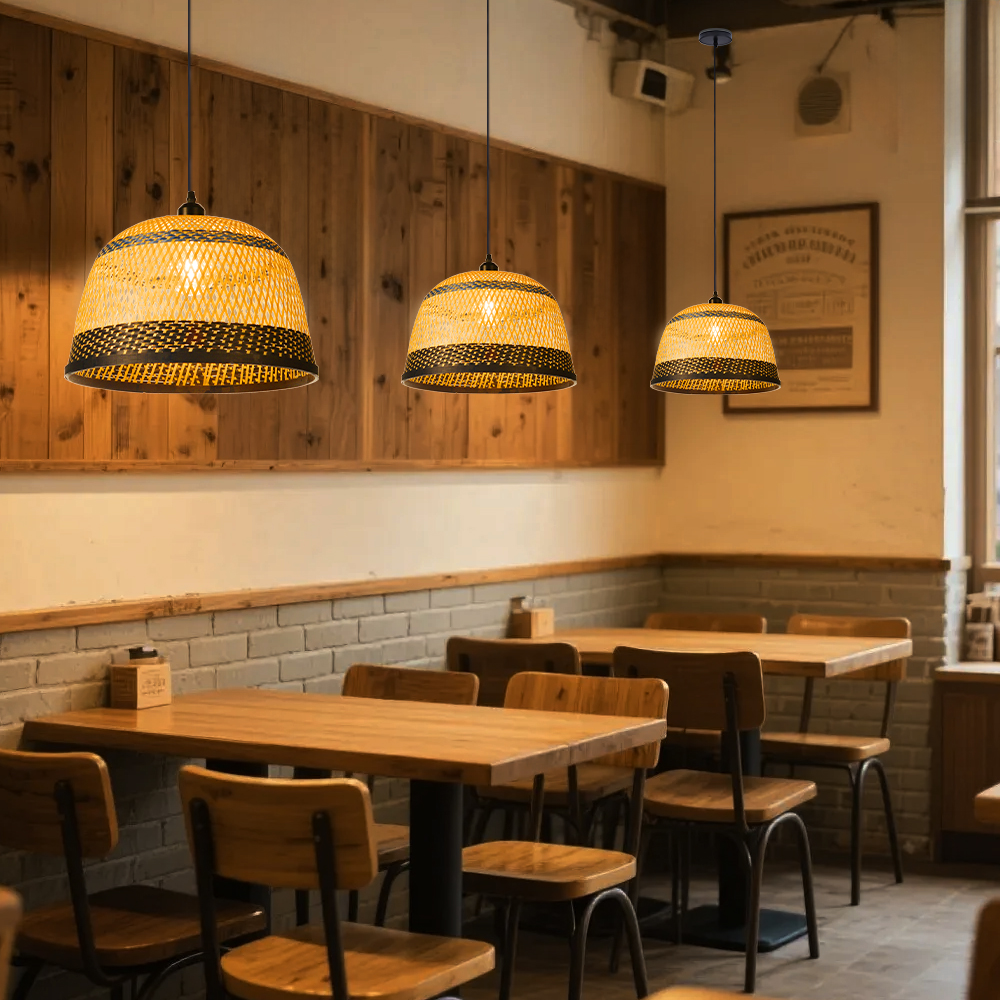 Natural Hand-Woven Bamboo Bell Pendant Light Basketweave Pendant Shade