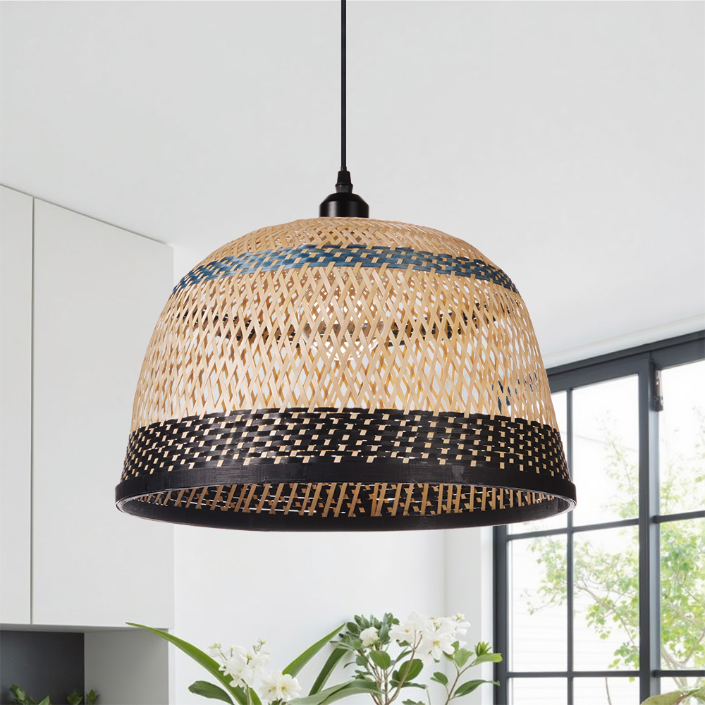 Natural Hand-Woven Bamboo Bell Pendant Light Basketweave Pendant Shade