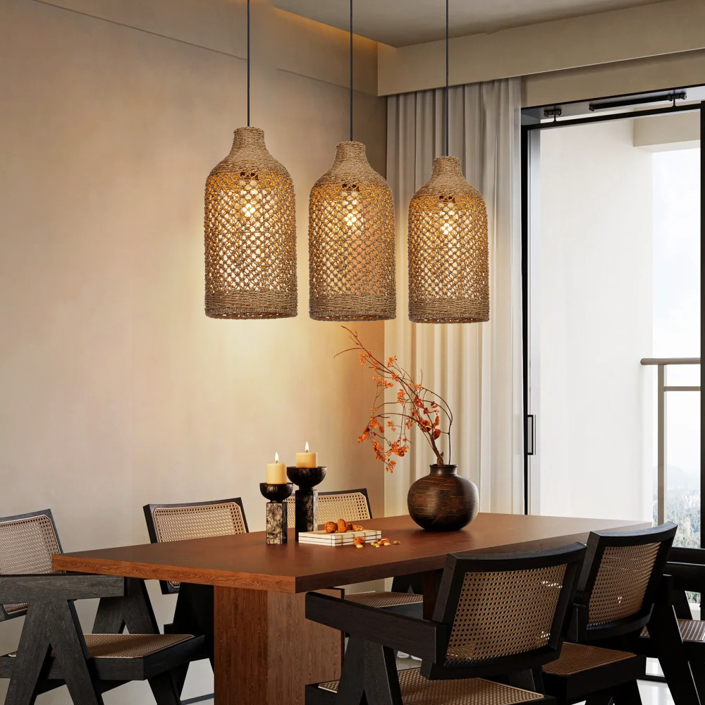 Handmade Rattan Seagrass Chandelier Light for Dining Room