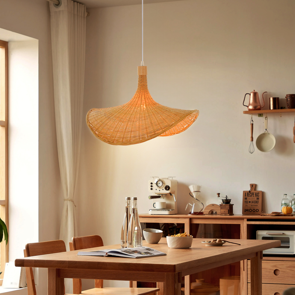 Artistic Bamboo Hanging Lamp Living Room Decorative Straw Hat Pendant Chandelier