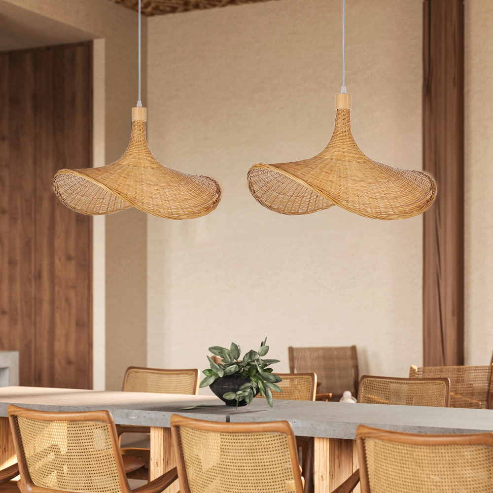 Artistic Bamboo Hanging Lamp Living Room Decorative Straw Hat Pendant Chandelier
