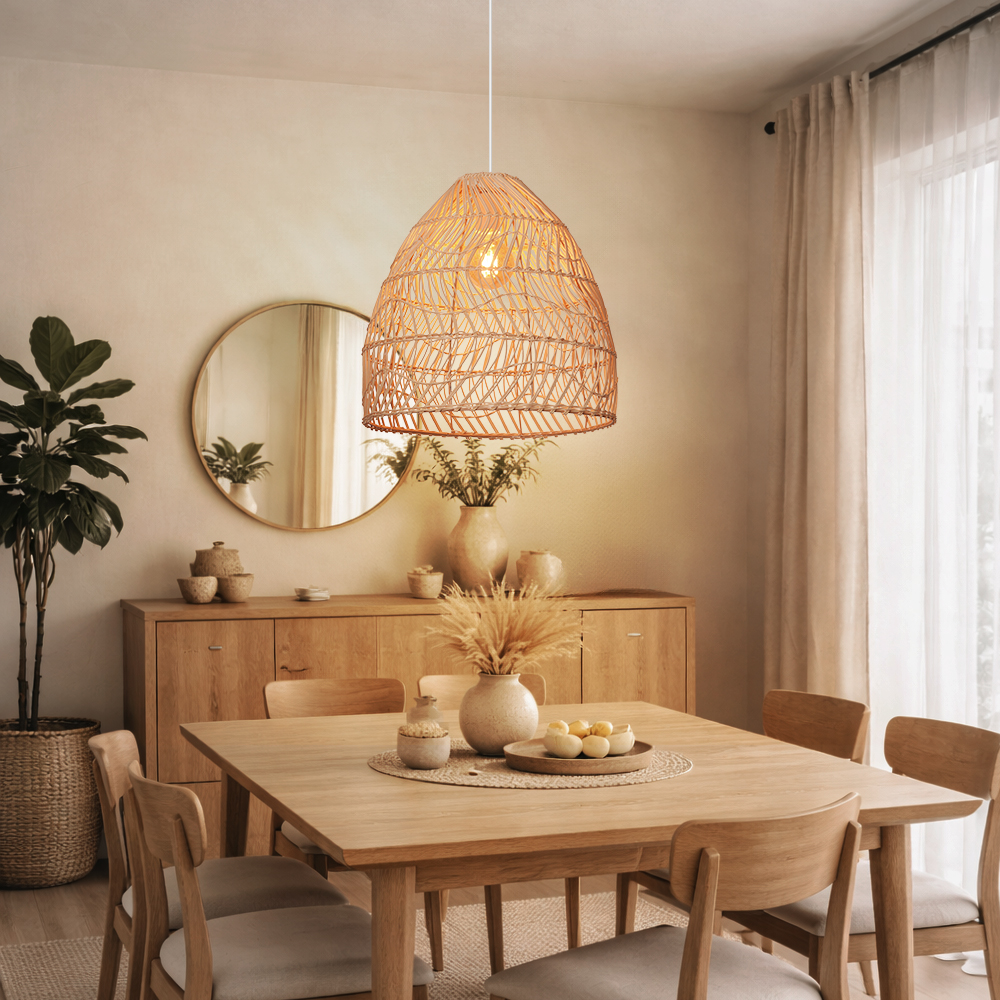 Restaurant Decor Rattan Pendant Lights Natural Color Handmade Lamps