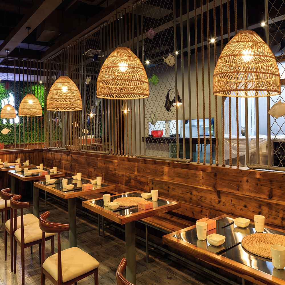 Restaurant Decor Rattan Pendant Lights Natural Color Handmade Lamps