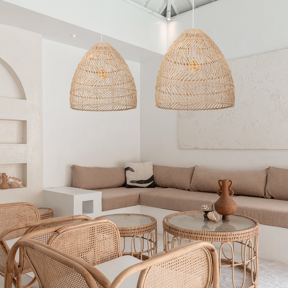 Restaurant Decor Rattan Pendant Lights Natural Color Handmade Lamps