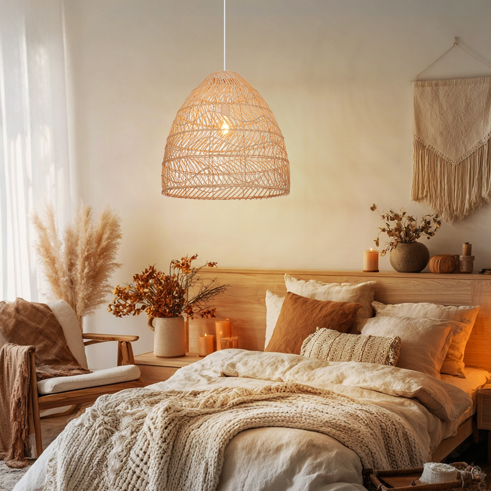 Restaurant Decor Rattan Pendant Lights Natural Color Handmade Lamps