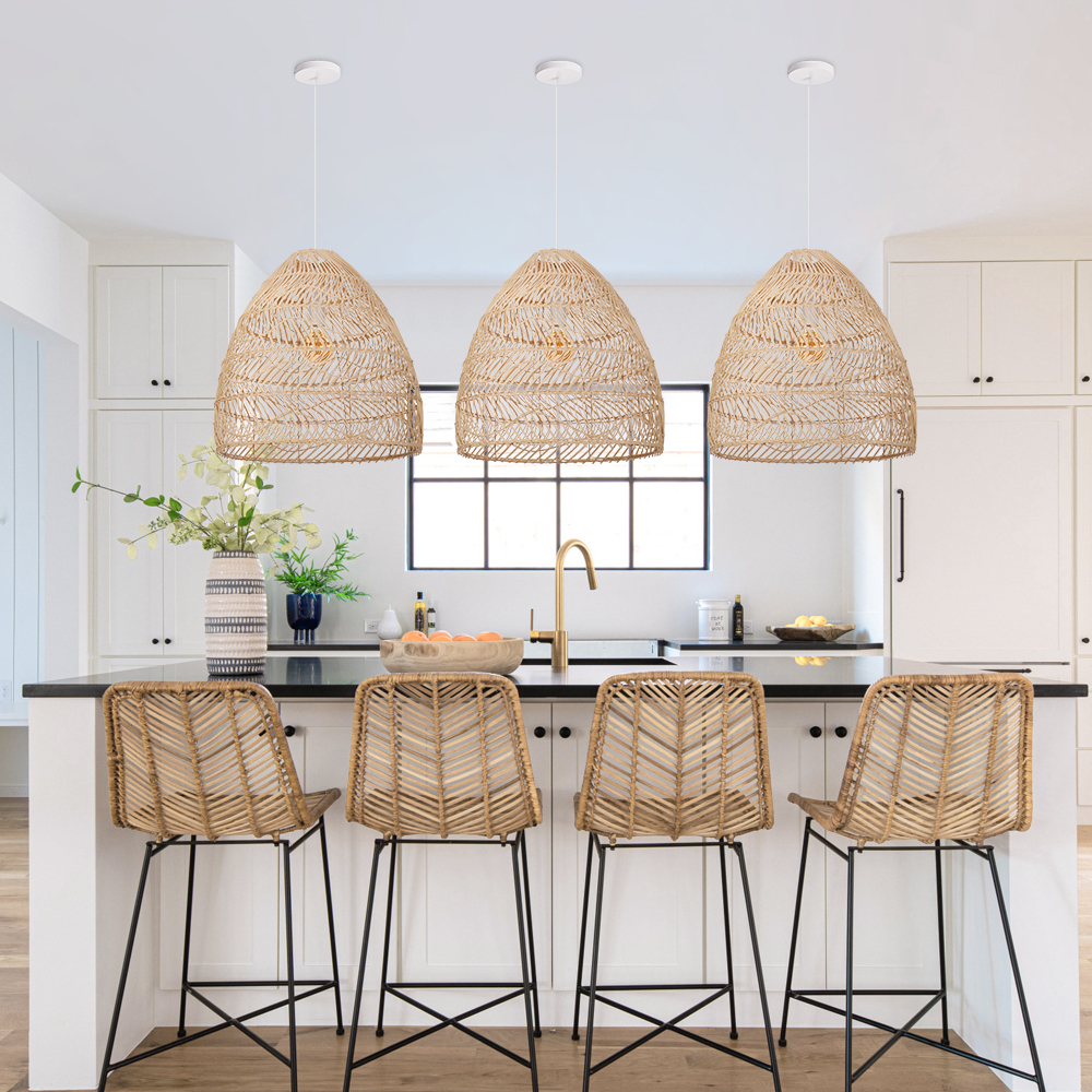 Restaurant Decor Rattan Pendant Lights Natural Color Handmade Lamps
