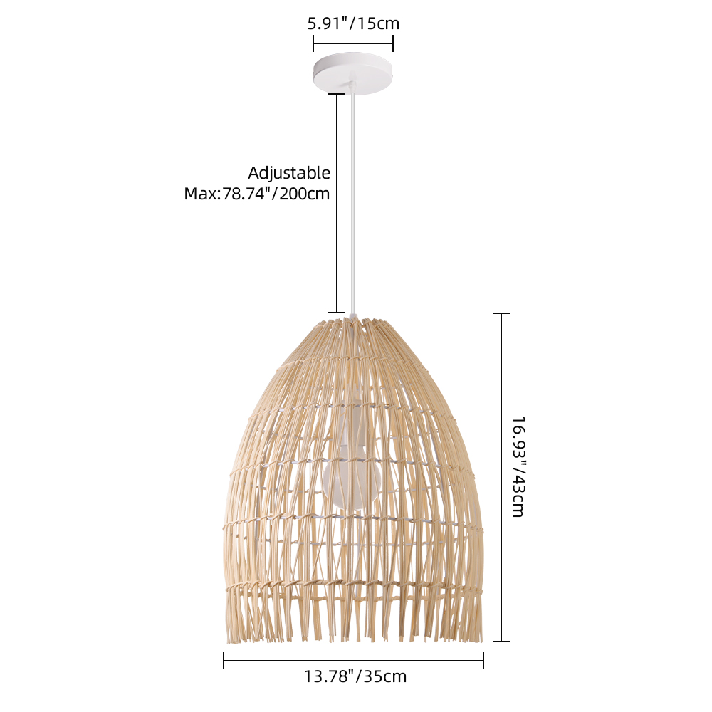 Handwoven Organic Rattan Pendant Lamp Natural Lighting Over Dining Table