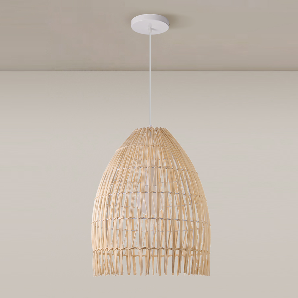Handwoven Organic Rattan Pendant Lamp Natural Lighting Over Dining Table