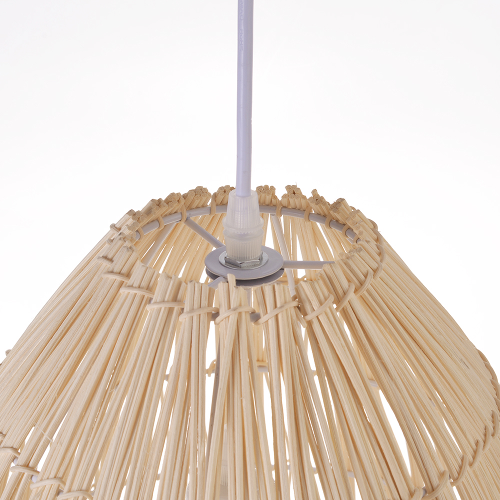 Handwoven Organic Rattan Pendant Lamp Natural Lighting Over Dining Table