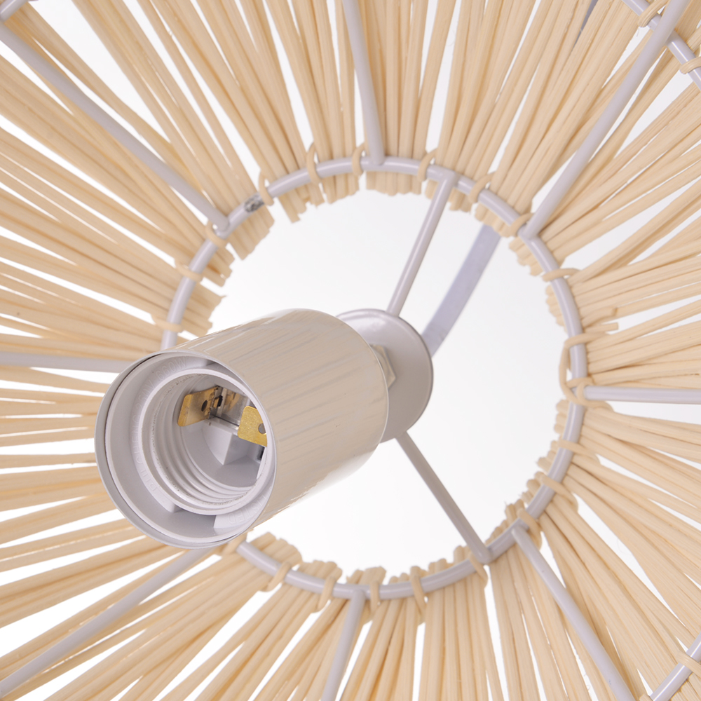 Handwoven Organic Rattan Pendant Lamp Natural Lighting Over Dining Table
