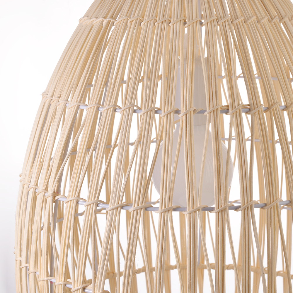 Handwoven Organic Rattan Pendant Lamp Natural Lighting Over Dining Table