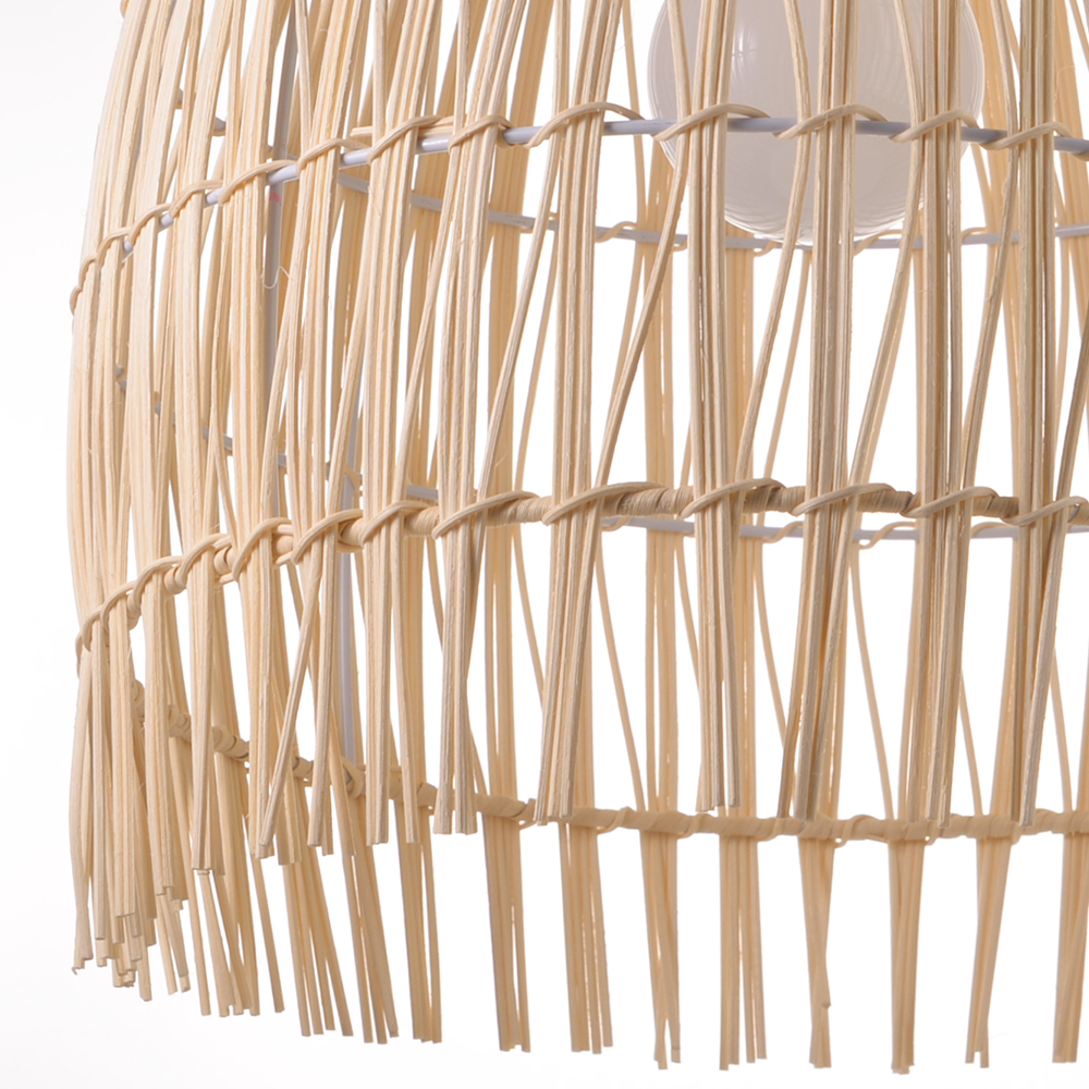 Handwoven Organic Rattan Pendant Lamp Natural Lighting Over Dining Table