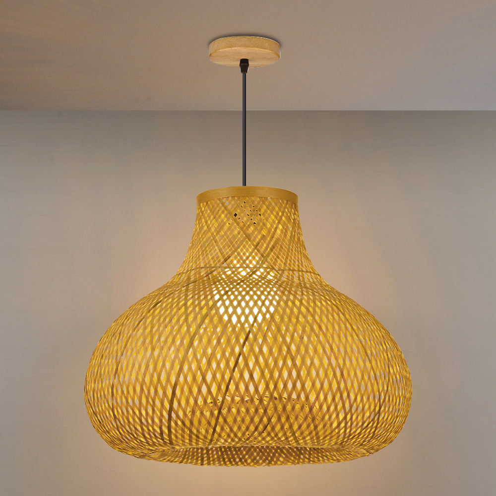 Japanese-Style Bamboo Handwoven Pendant Light for Dining Room