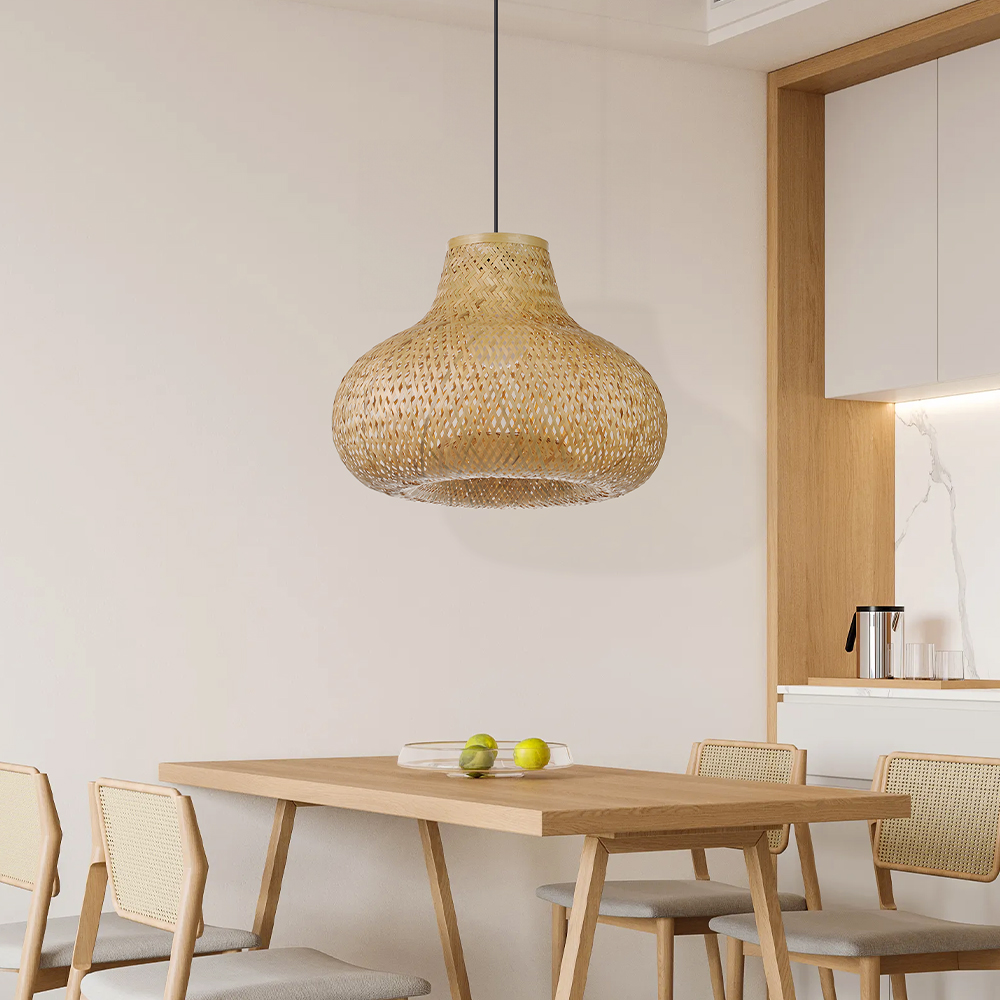 Japanese-Style Bamboo Handwoven Pendant Light for Dining Room