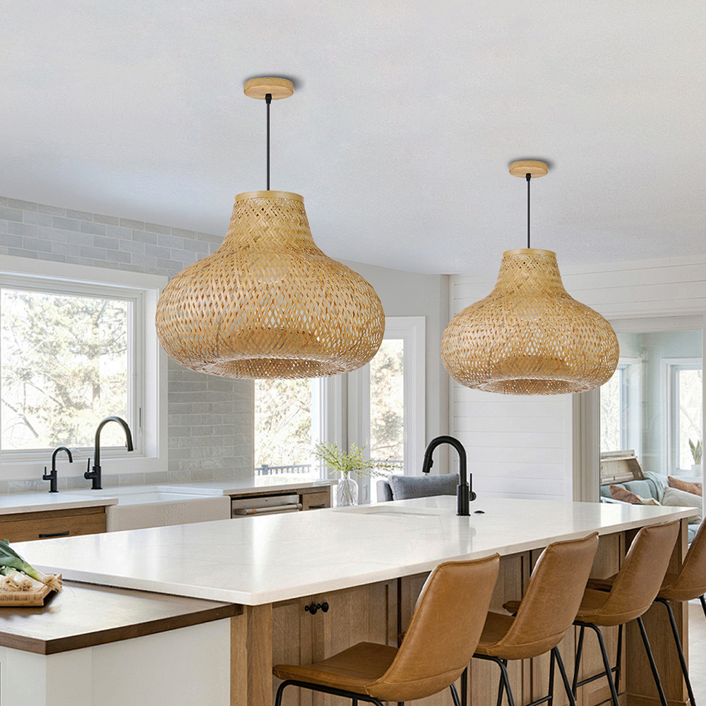 Japanese-Style Bamboo Handwoven Pendant Light for Dining Room