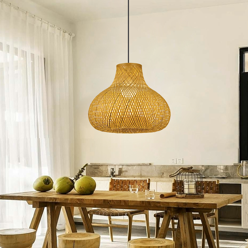 Japanese-Style Bamboo Handwoven Pendant Light for Dining Room