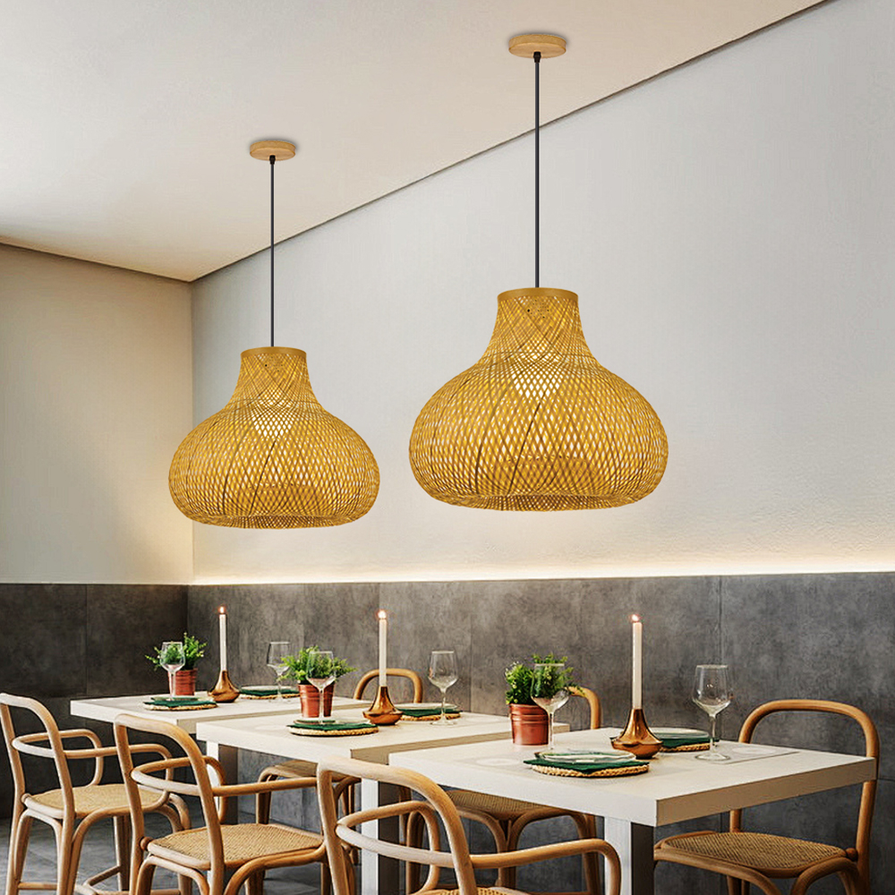 Japanese-Style Bamboo Handwoven Pendant Light for Dining Room