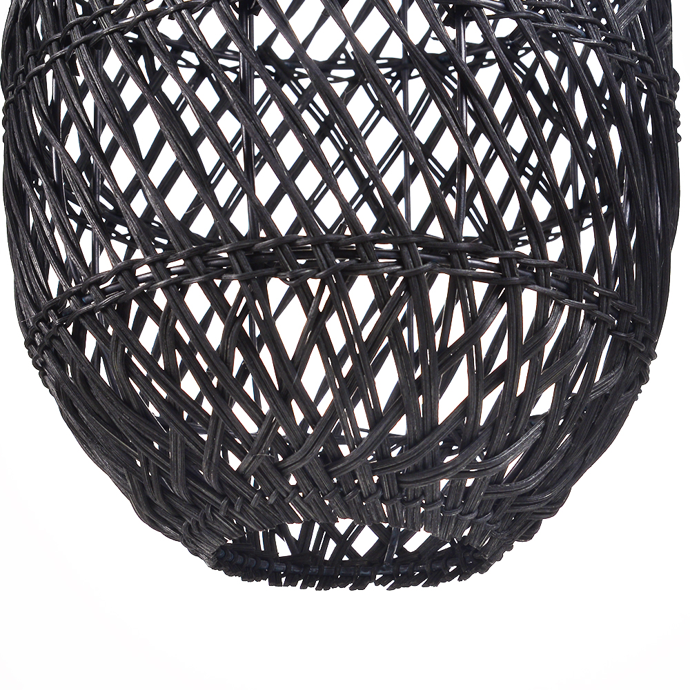 Black Woven Rattan Pendant Light Rustic Bedroom Dining Room Wicker Ceiling Shade