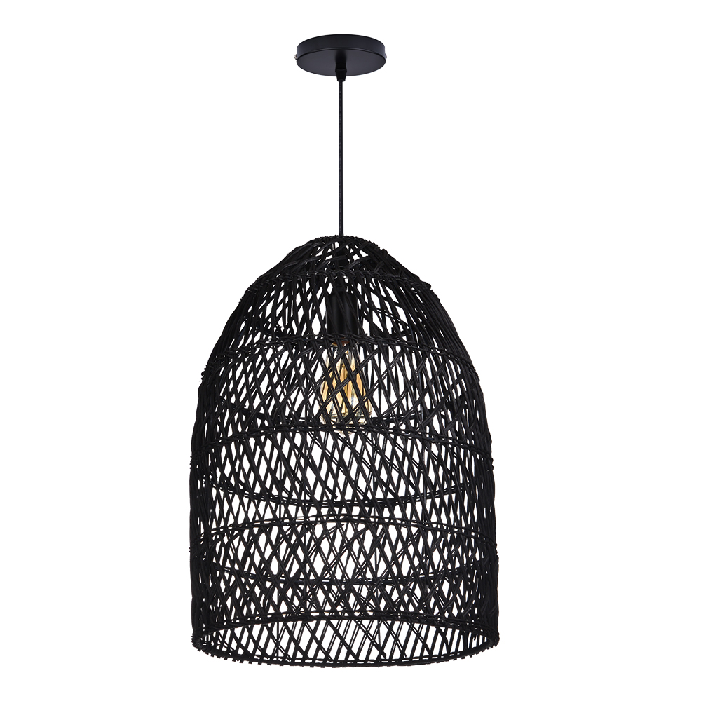 Intricate Black Rattan Lattice Light Artistic Hanging Shade for Dining Room