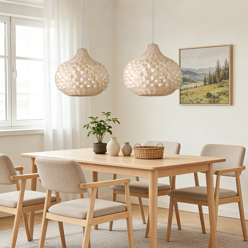 Unique Hand-Woven Rattan Pendant Light for Dining Room Kitchen Island