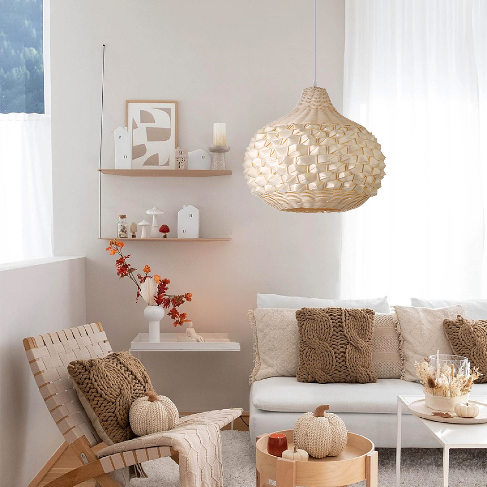 Unique Hand-Woven Rattan Pendant Light for Dining Room Kitchen Island