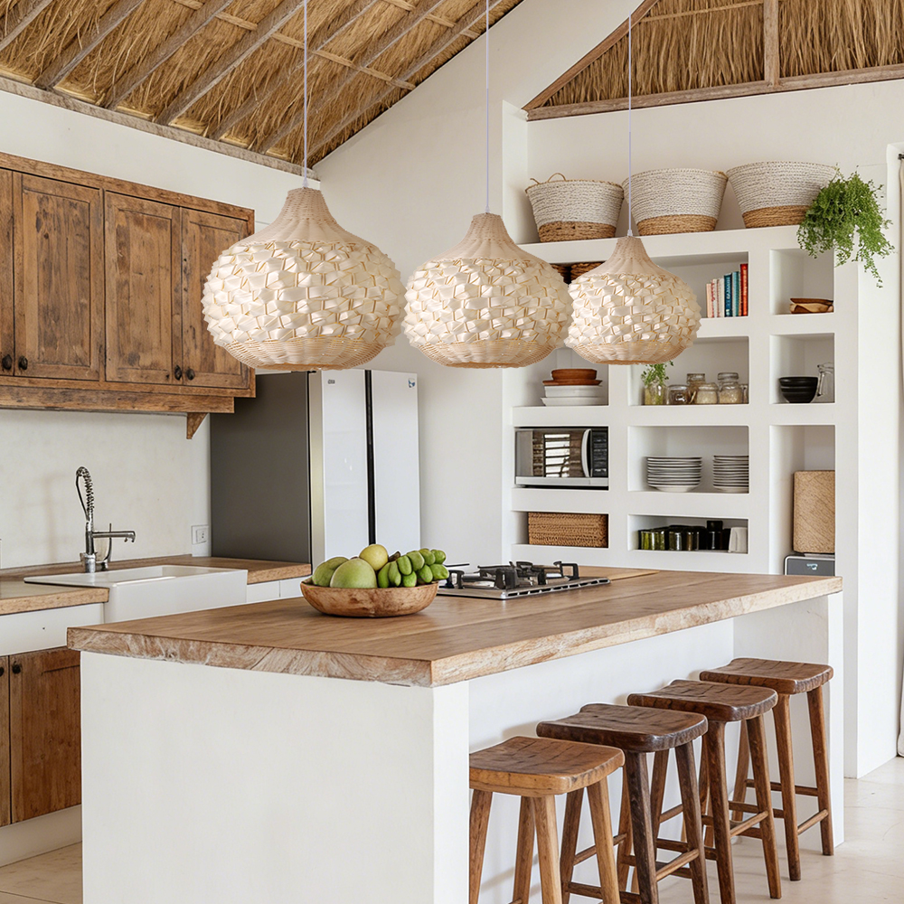Unique Hand-Woven Rattan Pendant Light for Dining Room Kitchen Island