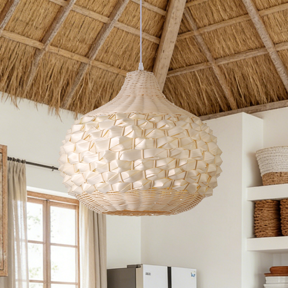 Unique Hand-Woven Rattan Pendant Light for Dining Room Kitchen Island