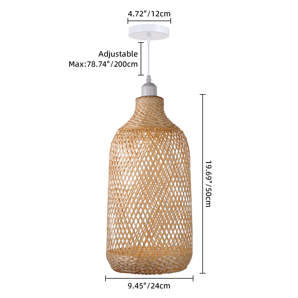 Round Tall Basket Bamboo Pendant Light Suspension Lighting Fixture
