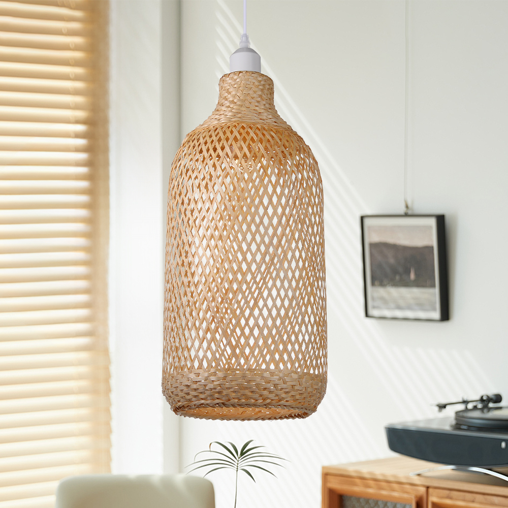 Round Tall Basket Bamboo Pendant Light Suspension Lighting Fixture