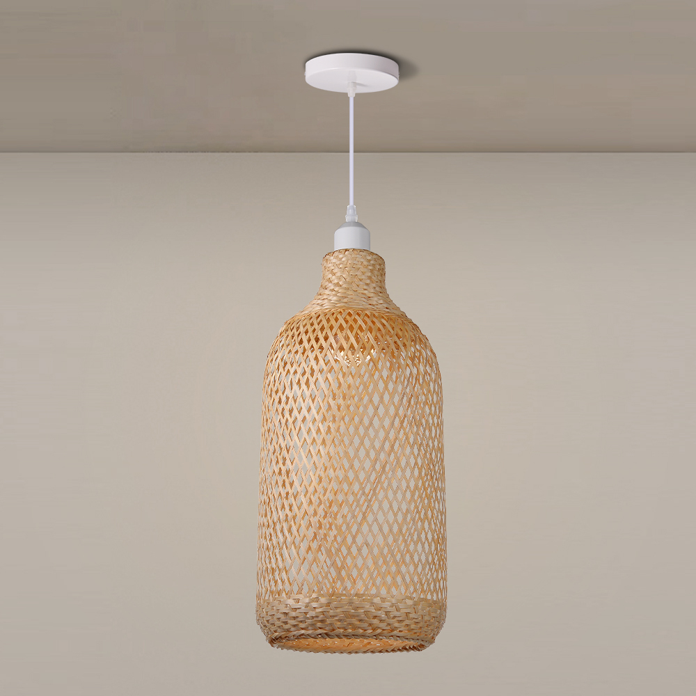Round Tall Basket Bamboo Pendant Light Suspension Lighting Fixture