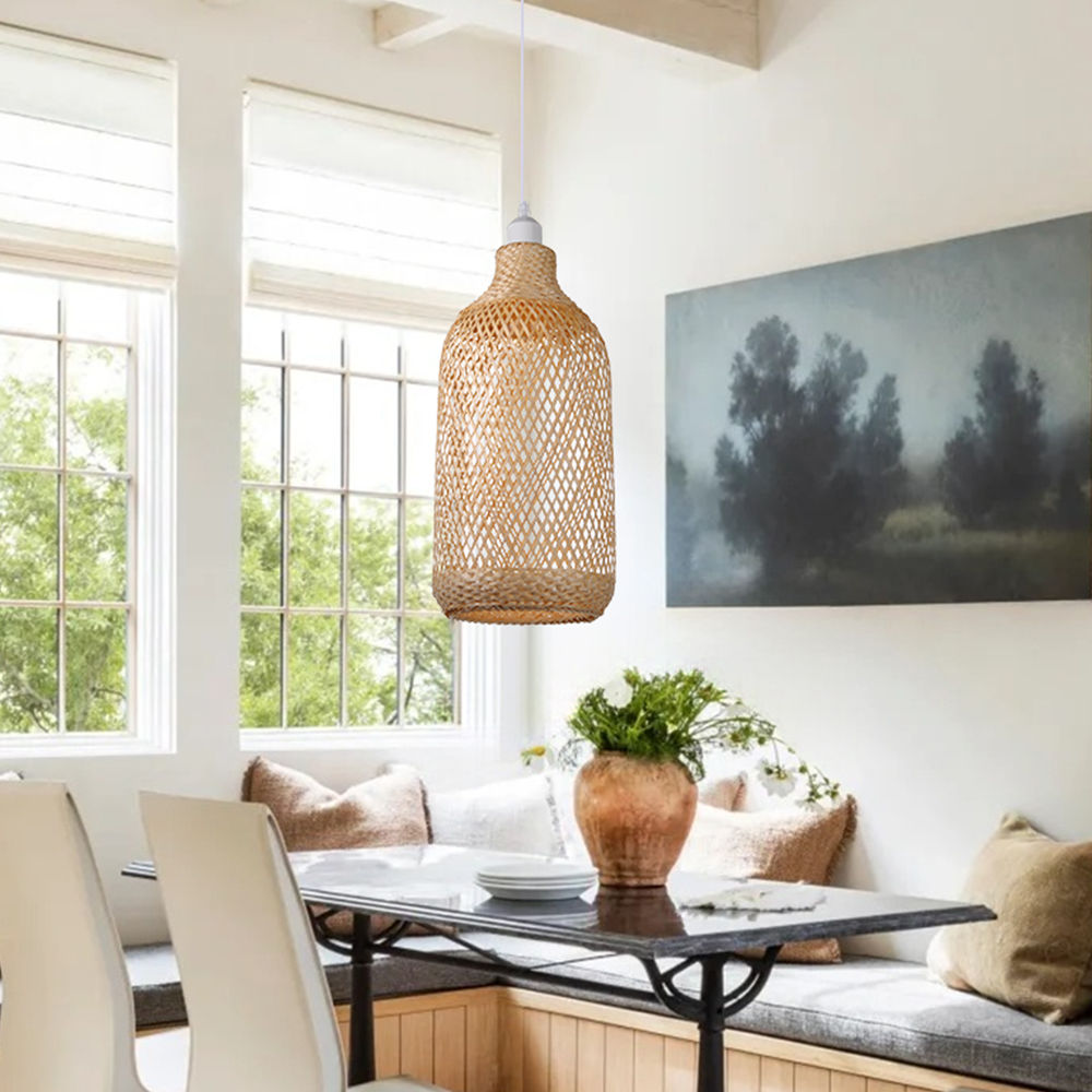 Round Tall Basket Bamboo Pendant Light Suspension Lighting Fixture